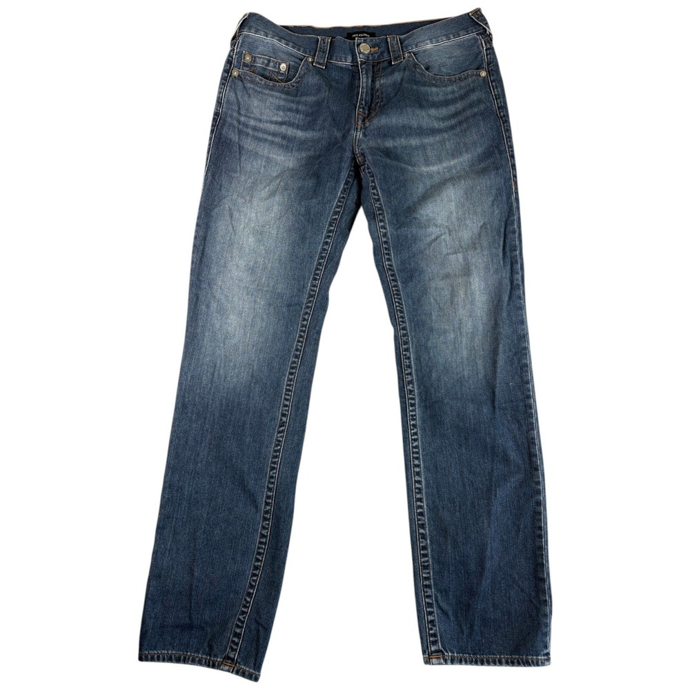 True Religion Jeans Men 34 Blue Washed Straight Durable Workwear Heritage